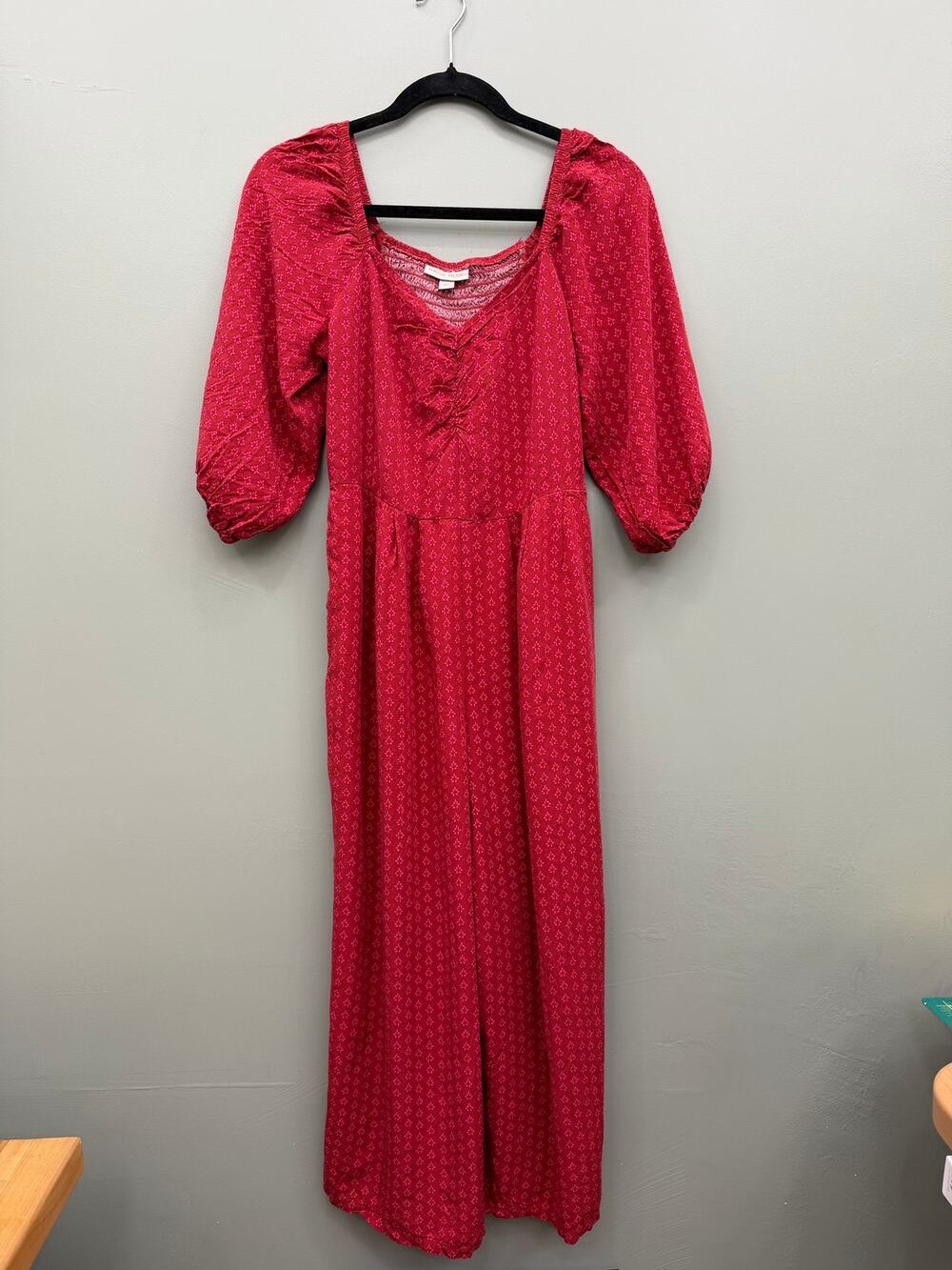 Knox Rose Boho Smocked Puff Sleeve Jumpsuit Pink Rayon Cottagecore